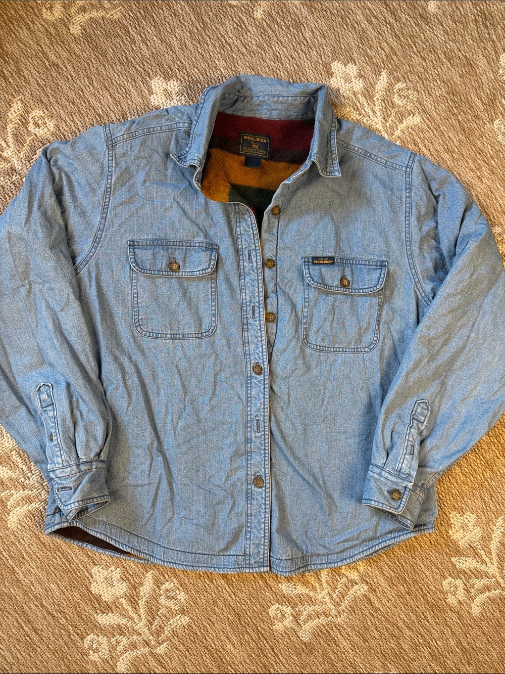 Woolrich Light Blue Denim Workshirt Jacket with Contrast Lining
